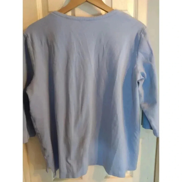 Orvis Top Women's Blue V Neck Quarter Sleeve Sz L Pit To Pit 24 Length 26 Pima - Picture 4 of 9
